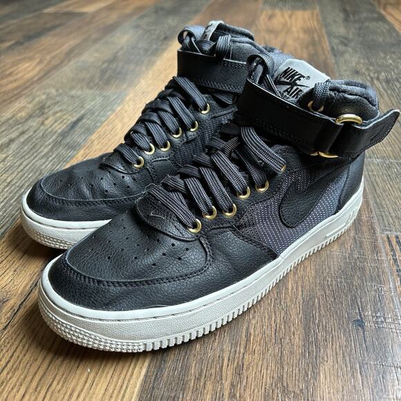 Nike Air Force 1 High Premium Black Gold US 6.5Y Leather Strap AF1 Shoes - Picture 2 of 9